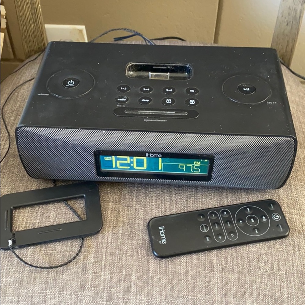 iHome radio, wall plug and/or battery operated.